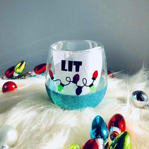 Lit Christmas Lights Wine Glass  15OZ